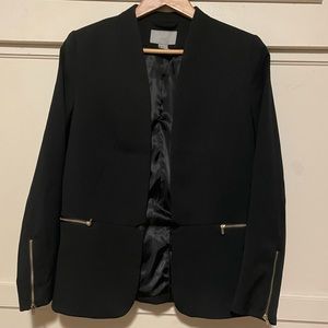 ❤️ Like New H&M Black Open Lined Blazer / Suit Jacket with Gold Zippers Size 10